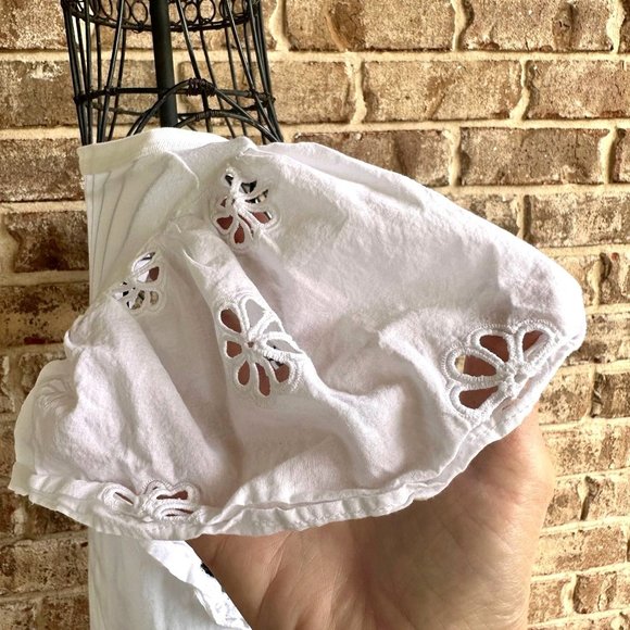 Kate Spade White Eyelet Mixed Media Tee Top Large Cotton Flutter Sleeves… - Picture 3 of 8
